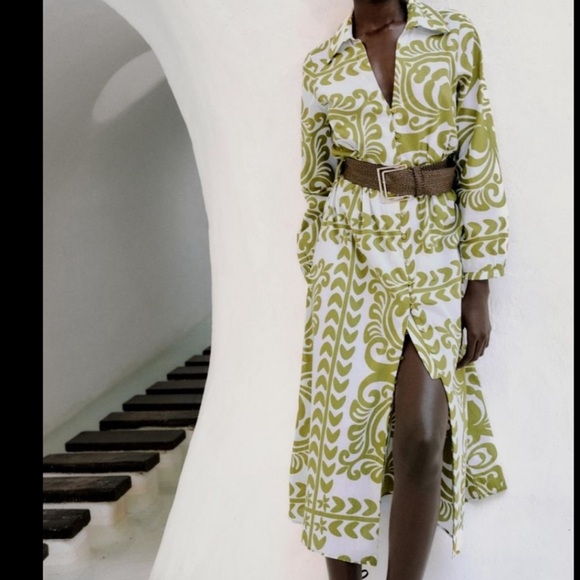 Zara Dresses & Skirts - Zara 9878/111 Green Printed Dress- Does Not Include Belt